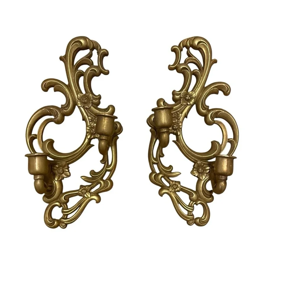 Sexton Vintage Candelabras Sconces Scrolled Cast Metal Antique Bronze Finish